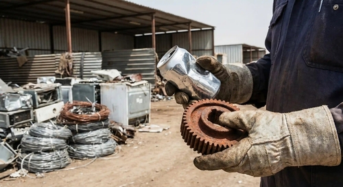 کارگر ایرانی در حال تفکیک ضایعات آهن و آلومینیوم با دستکش ایمنی